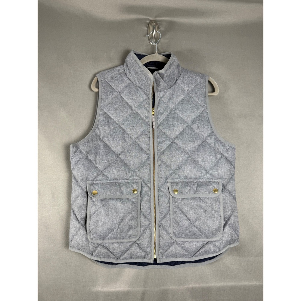 J.Crew Excursion Quilted Vest Women Medium Grey Down Fill Diamond Stitch Zip